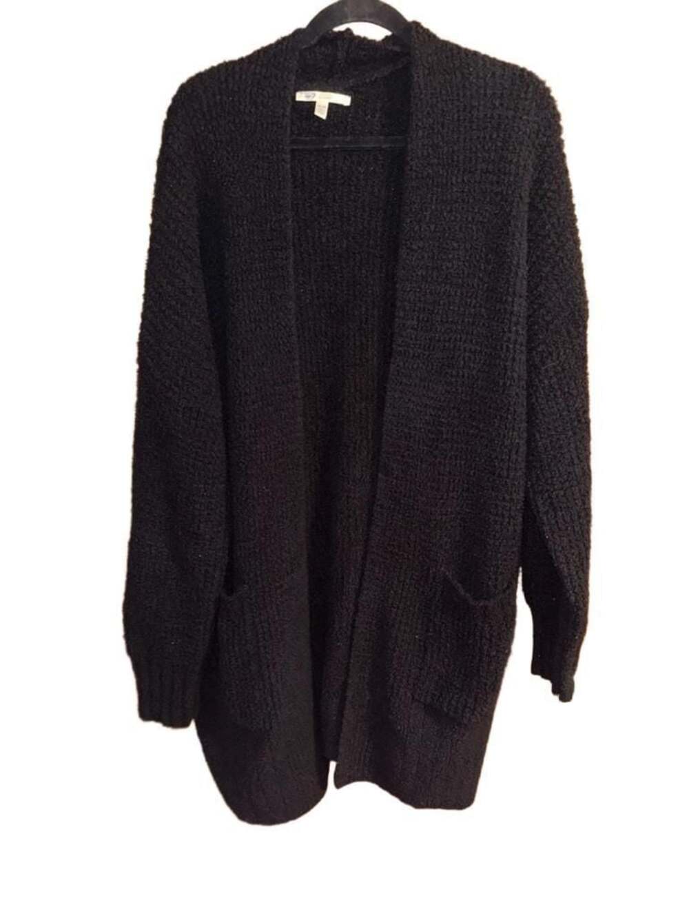 Seven7 Women's Black Fuzzy Open Front Long Cardigan Sweater with Pockets XXL
